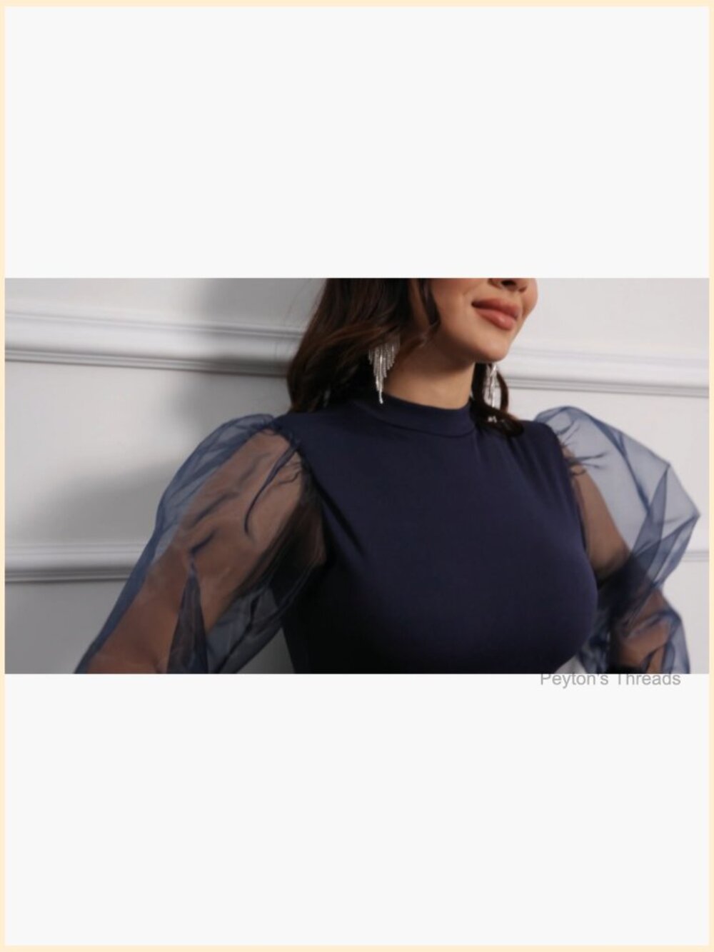 Sheer Mesh Bodycon Midi Dress with Puff Lantern Sleeves - Picture 6 of 7